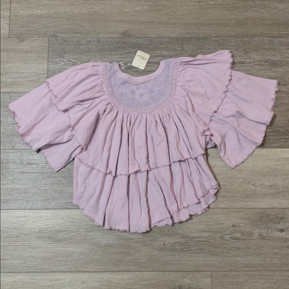 FREE PEOPLE Rose Party Embroidered Lace Blouse Ruffles NWT - Picture 7 of 11